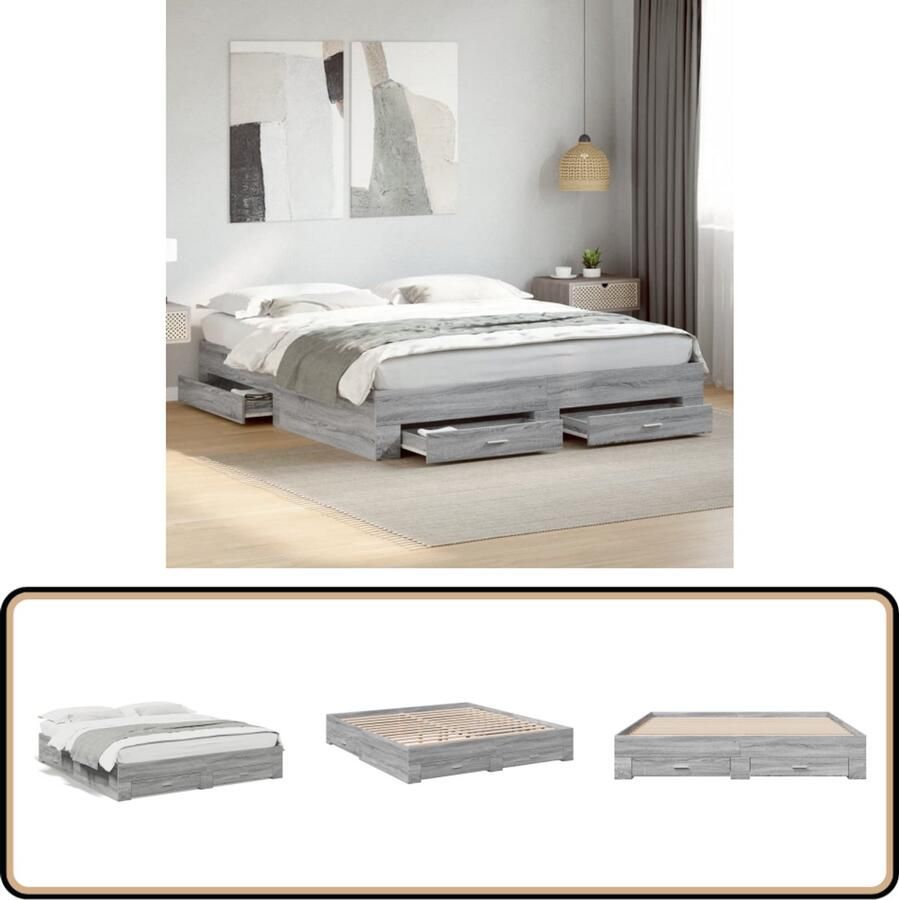 VidaXL Bedframe met lades bewerkt hout grijs sonoma eiken 200x200 cm