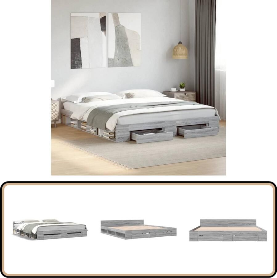 VidaXL Bedframe met lades bewerkt hout grijs sonoma eiken 200x200 cm