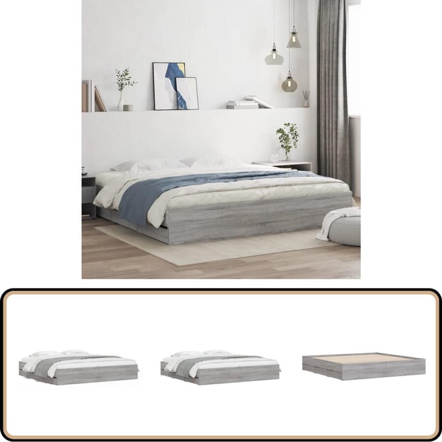 VidaXL Bedframe met lades bewerkt hout grijs sonoma eiken 200x200 cm