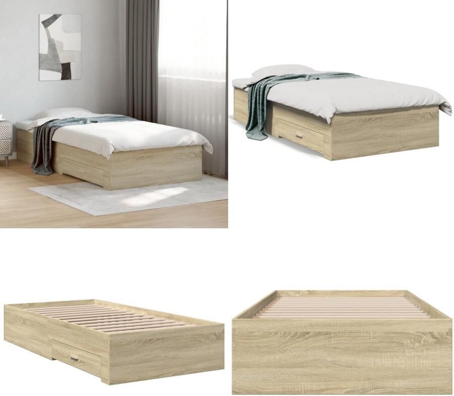 VidaXL Bedframe met lades bewerkt hout sonoma eikenkleurig 90x190 cm Bedframe Bedframes Bed 1-persoonsbed