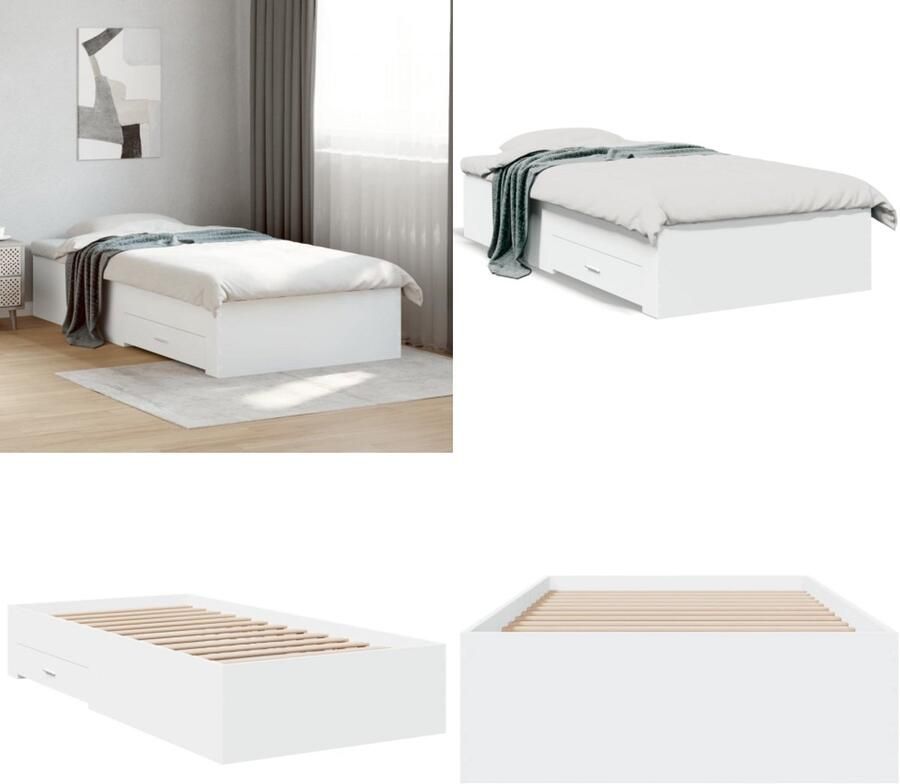 VidaXL Bedframe met lades bewerkt hout wit 100x200 cm Bedframe Bedframes Bed 1-persoonsbed