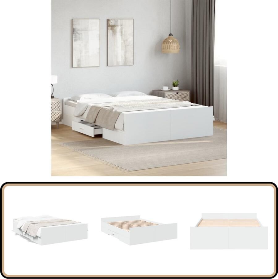 VidaXL Bedframe met lades bewerkt hout wit 120x190 cm