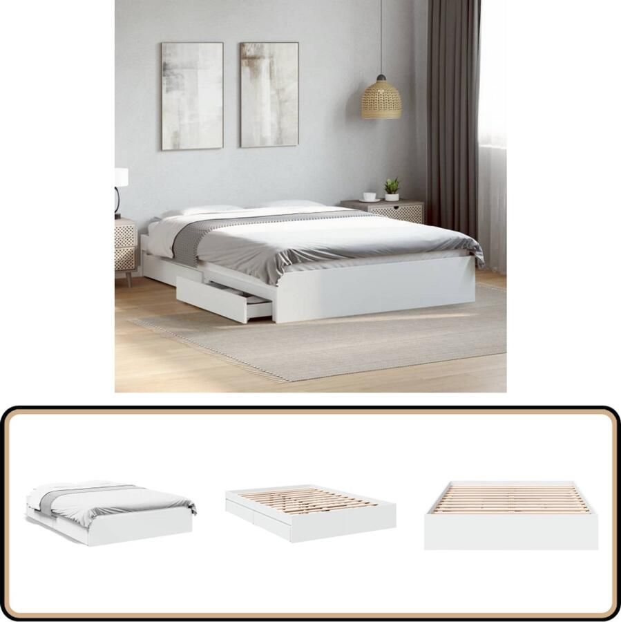 VidaXL Bedframe met lades bewerkt hout wit 135x190 cm