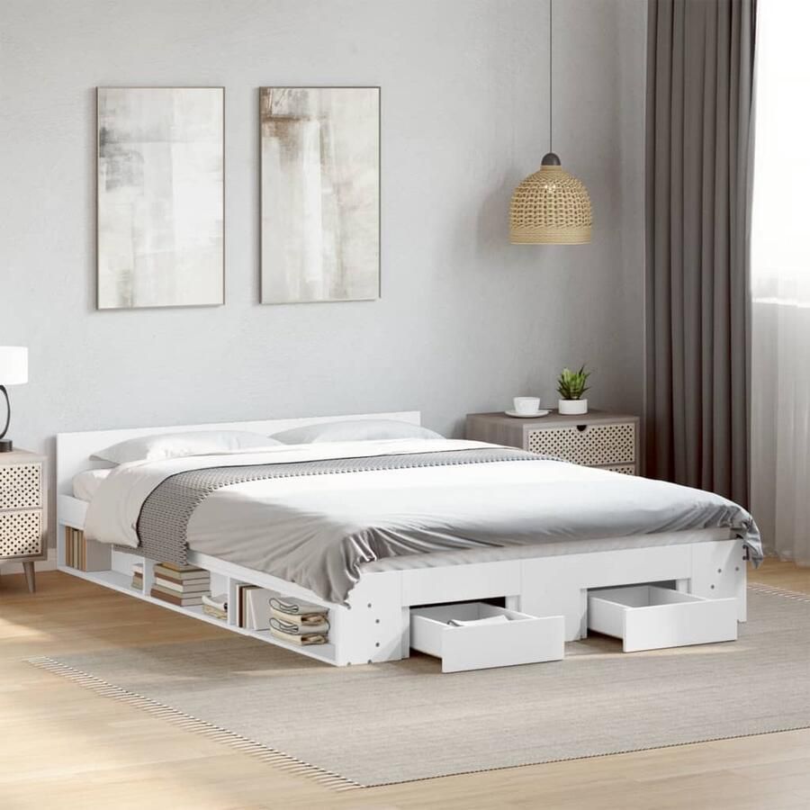 VidaXL -Bedframe-met-lades-bewerkt-hout-wit-140x190-cm - Foto 2
