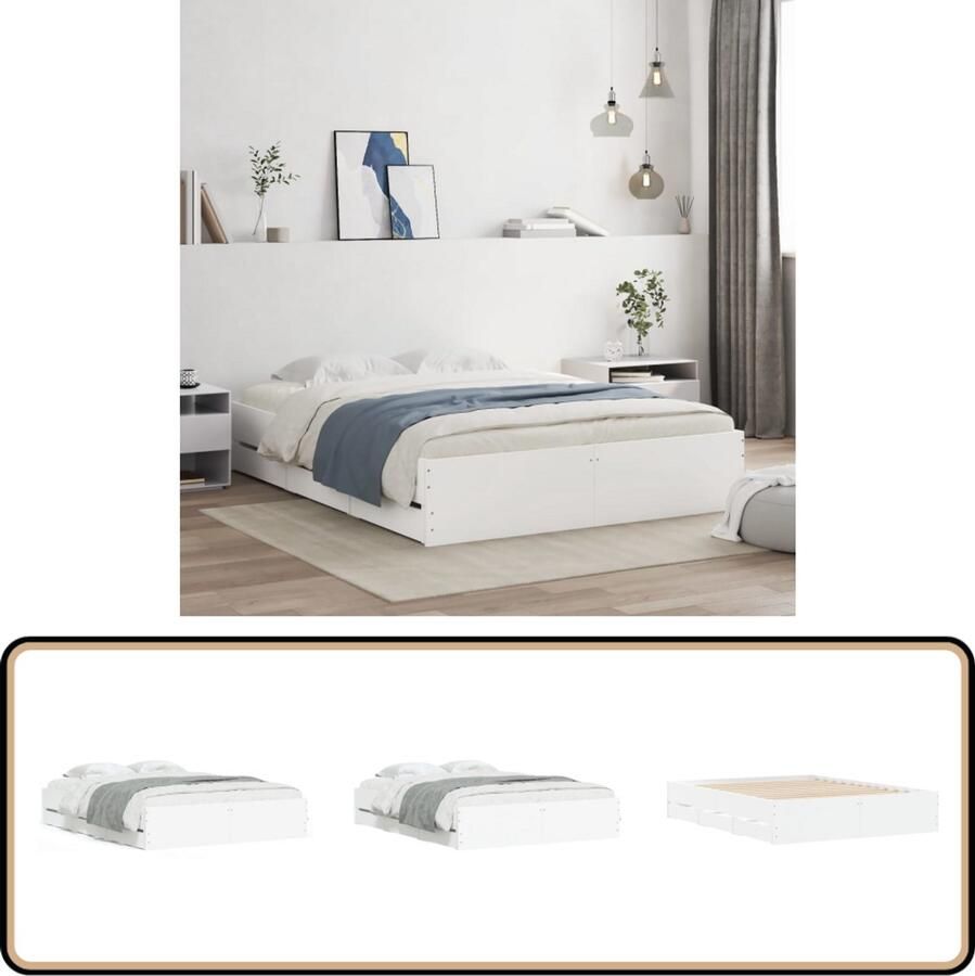 VidaXL Bedframe met lades bewerkt hout wit 150x200 cm