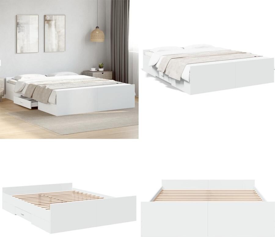 VidaXL Bedframe met lades bewerkt hout wit 160x200 cm Bedframe Bedframes Bed Bedbodem
