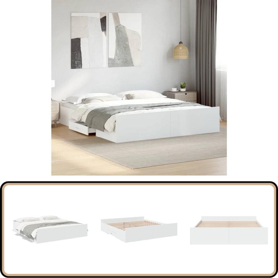 VidaXL Bedframe met lades bewerkt hout wit 200x200 cm