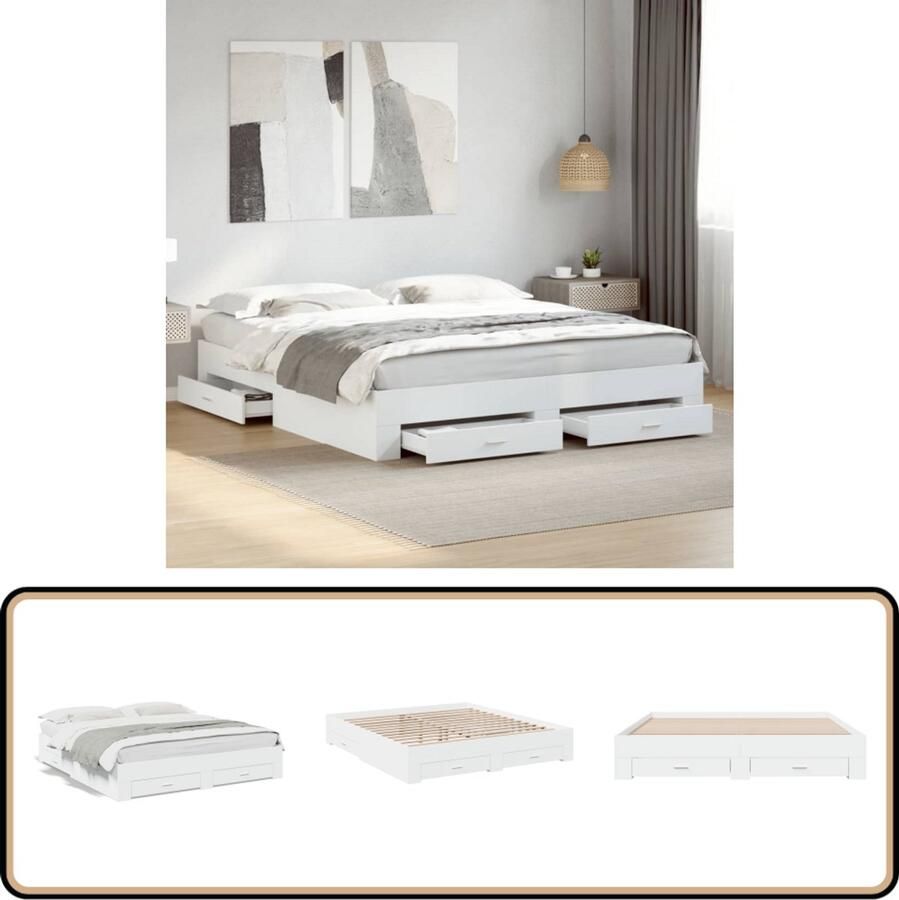 VidaXL Bedframe met lades bewerkt hout wit 200x200 cm