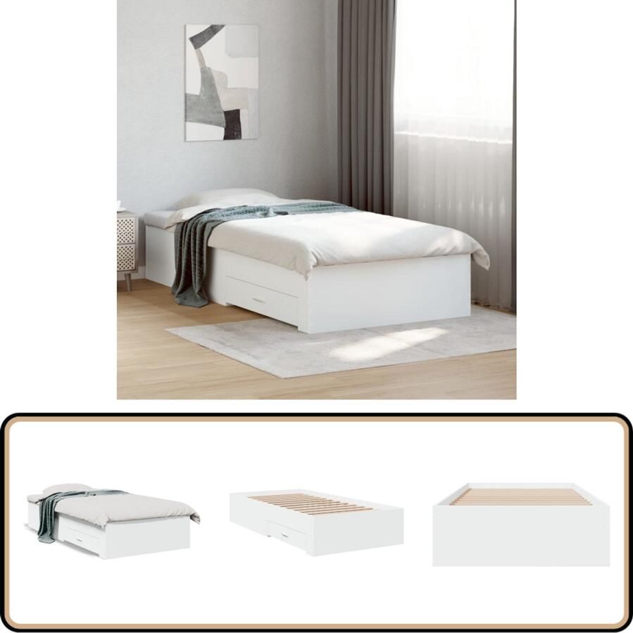 VidaXL Bedframe met lades bewerkt hout wit 75x190 cm