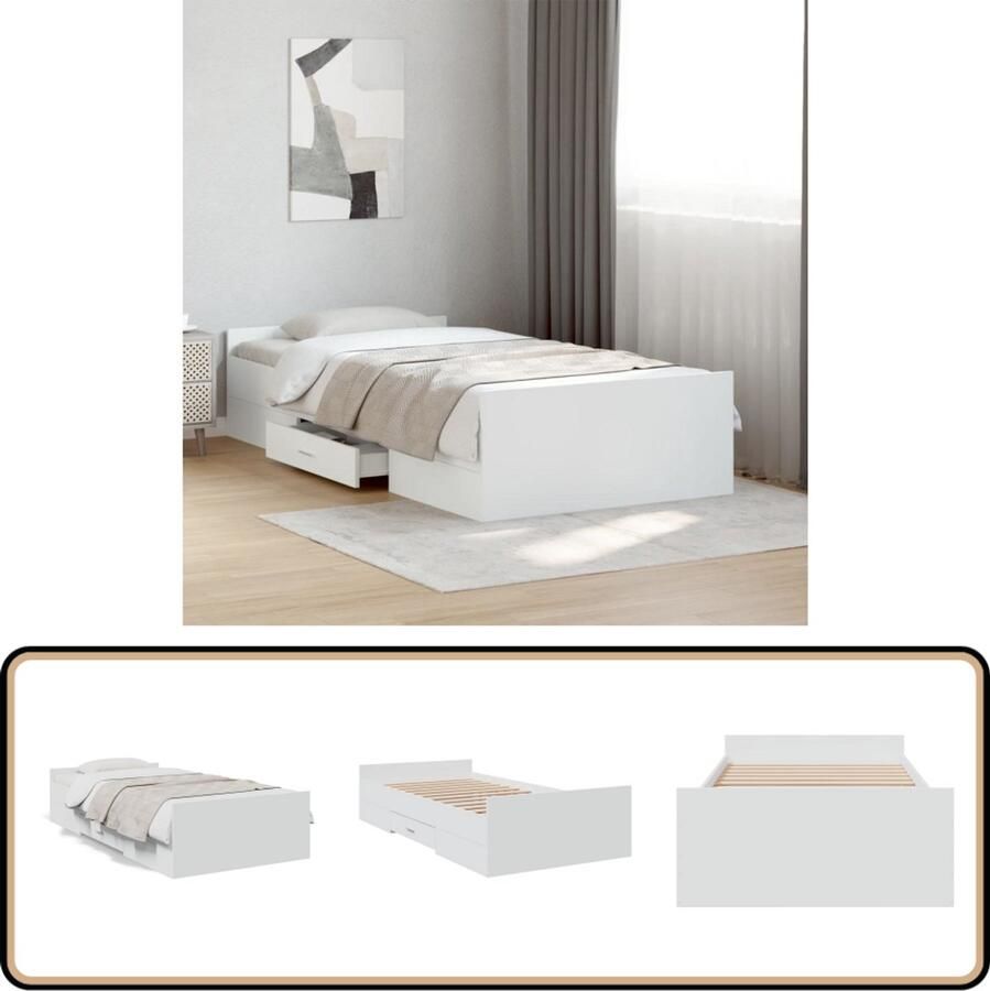 VidaXL Bedframe met lades bewerkt hout wit 75x190 cm