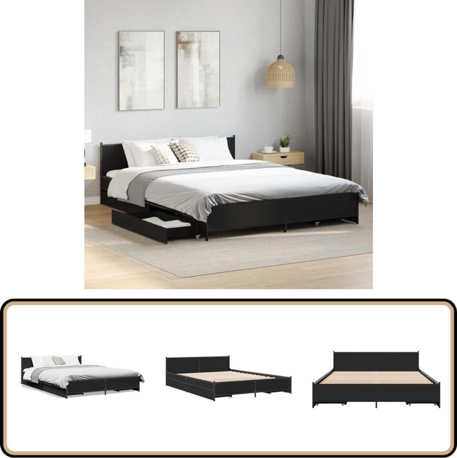 VidaXL Bedframe met lades bewerkt hout zwart 120x200 cm