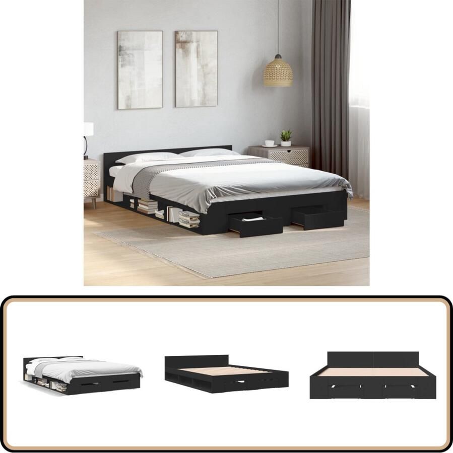 VidaXL Bedframe met lades bewerkt hout zwart 120x200 cm