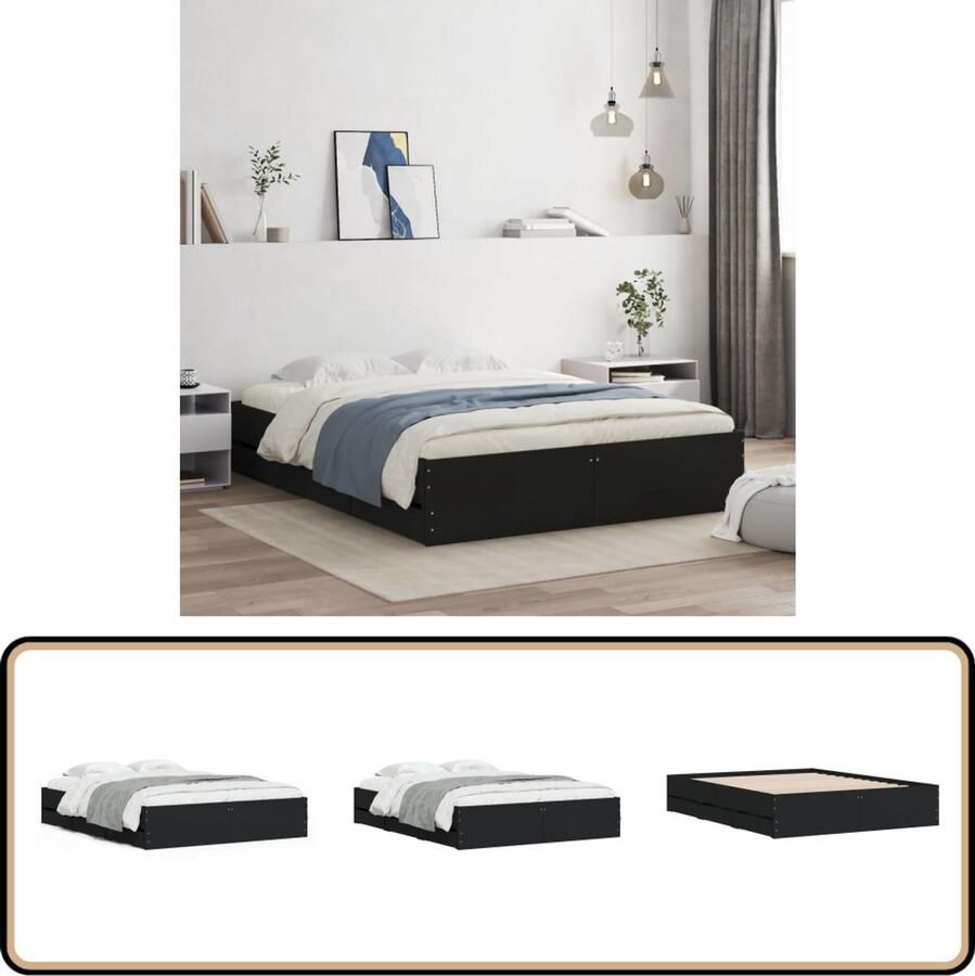 VidaXL -Bedframe-met-lades-bewerkt-hout-zwart-140x200-cm - Foto 2