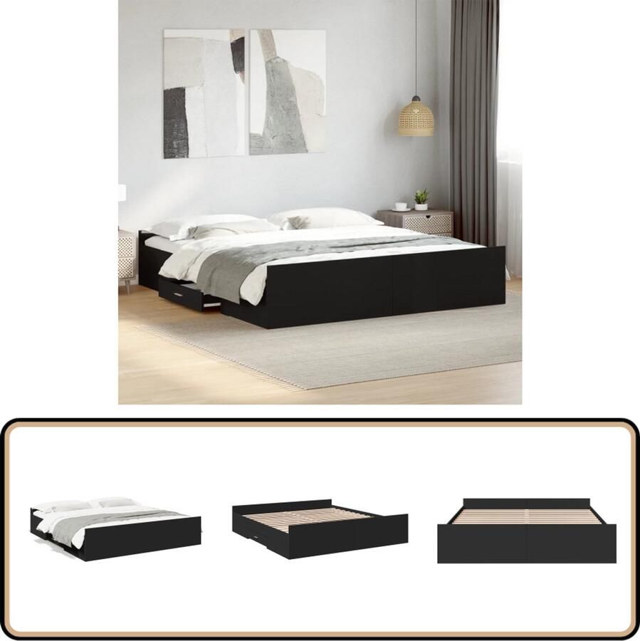 VidaXL Bedframe met lades bewerkt hout zwart 180x200 cm