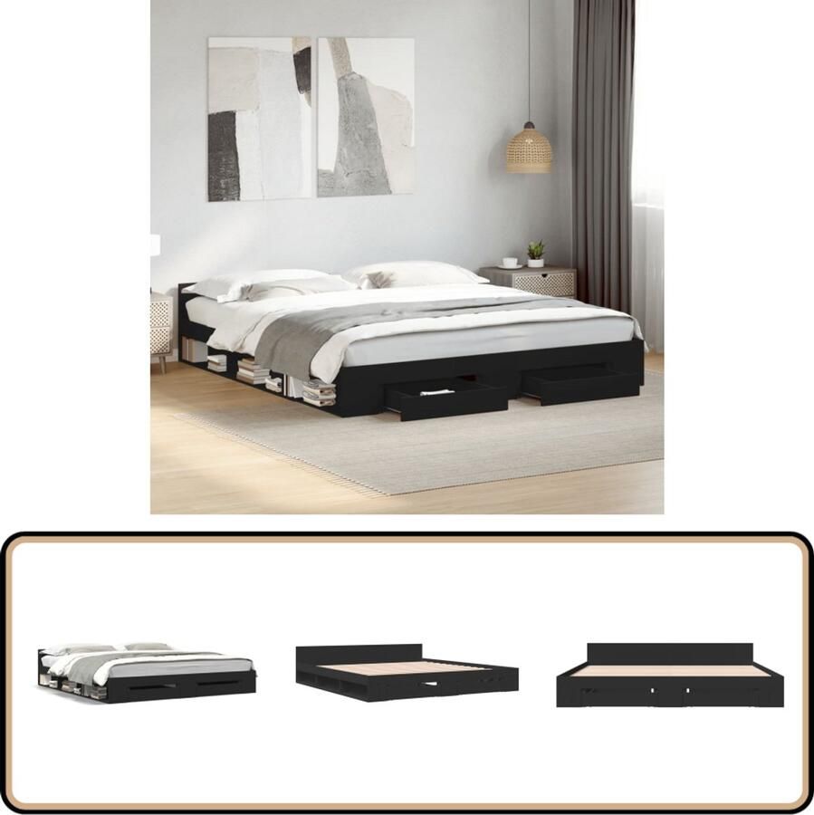 VidaXL Bedframe met lades bewerkt hout zwart 180x200 cm