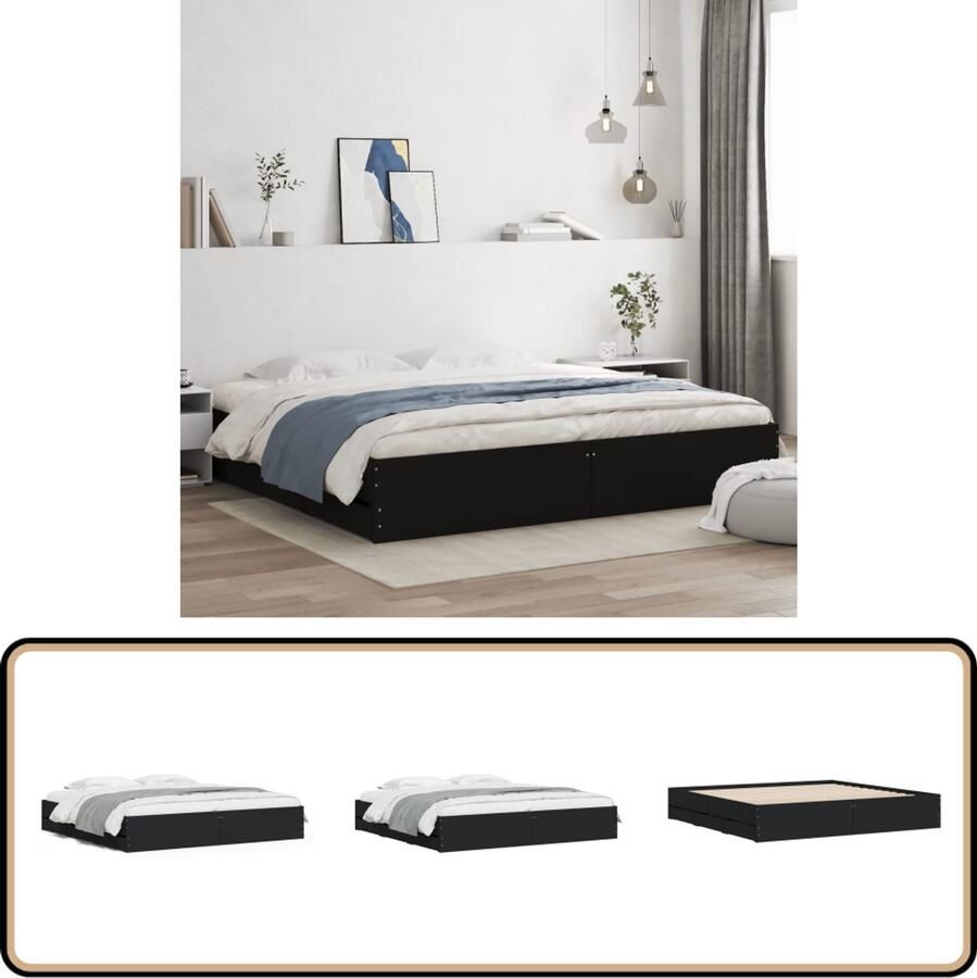 VidaXL Bedframe met lades bewerkt hout zwart 180x200 cm