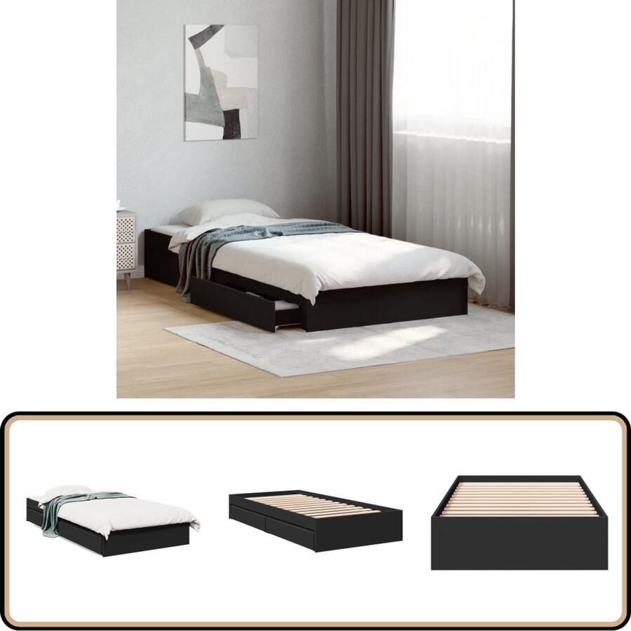 VidaXL Bedframe met lades bewerkt hout zwart 75x190 cm