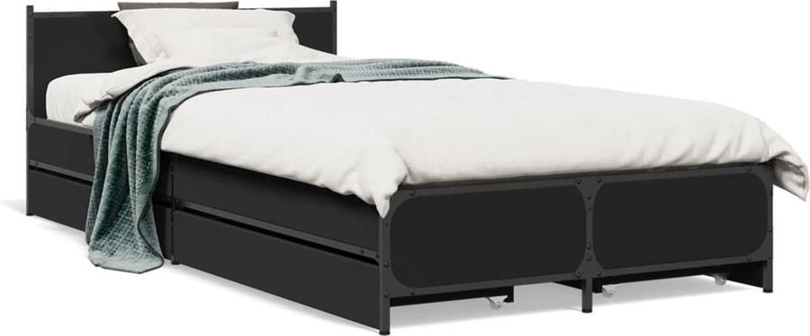VidaXL -Bedframe-met-lades-bewerkt-hout-zwart-75x190-cm