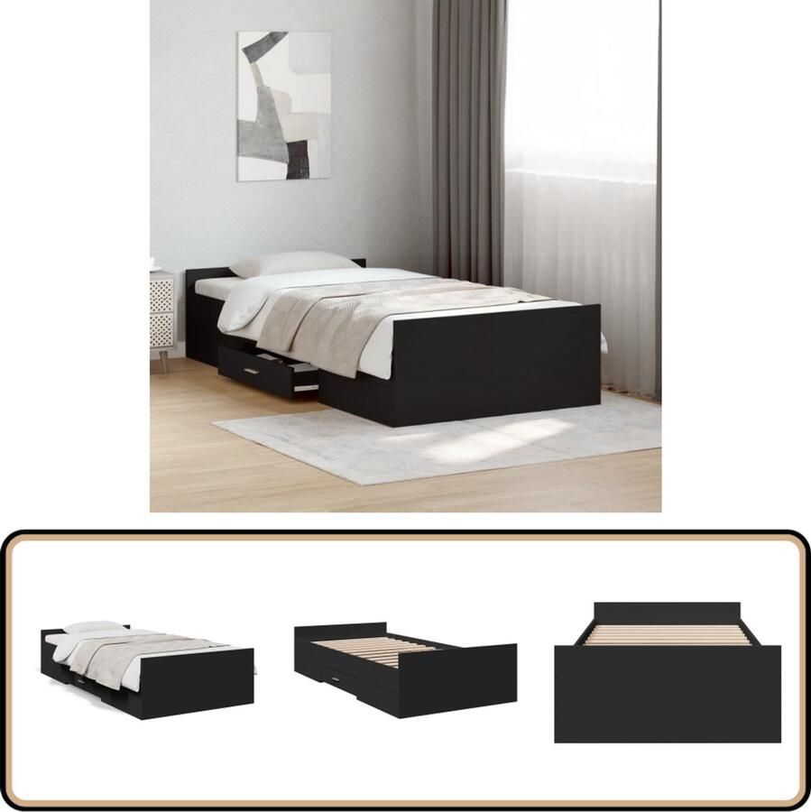 VidaXL Bedframe met lades bewerkt hout zwart 75x190 cm