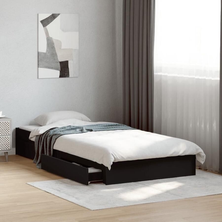 VidaXL -Bedframe-met-lades-bewerkt-hout-zwart-90x190-cm - Foto 2
