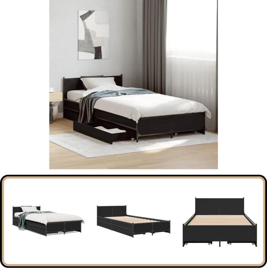 VidaXL Bedframe met lades bewerkt hout zwart 90x200 cm