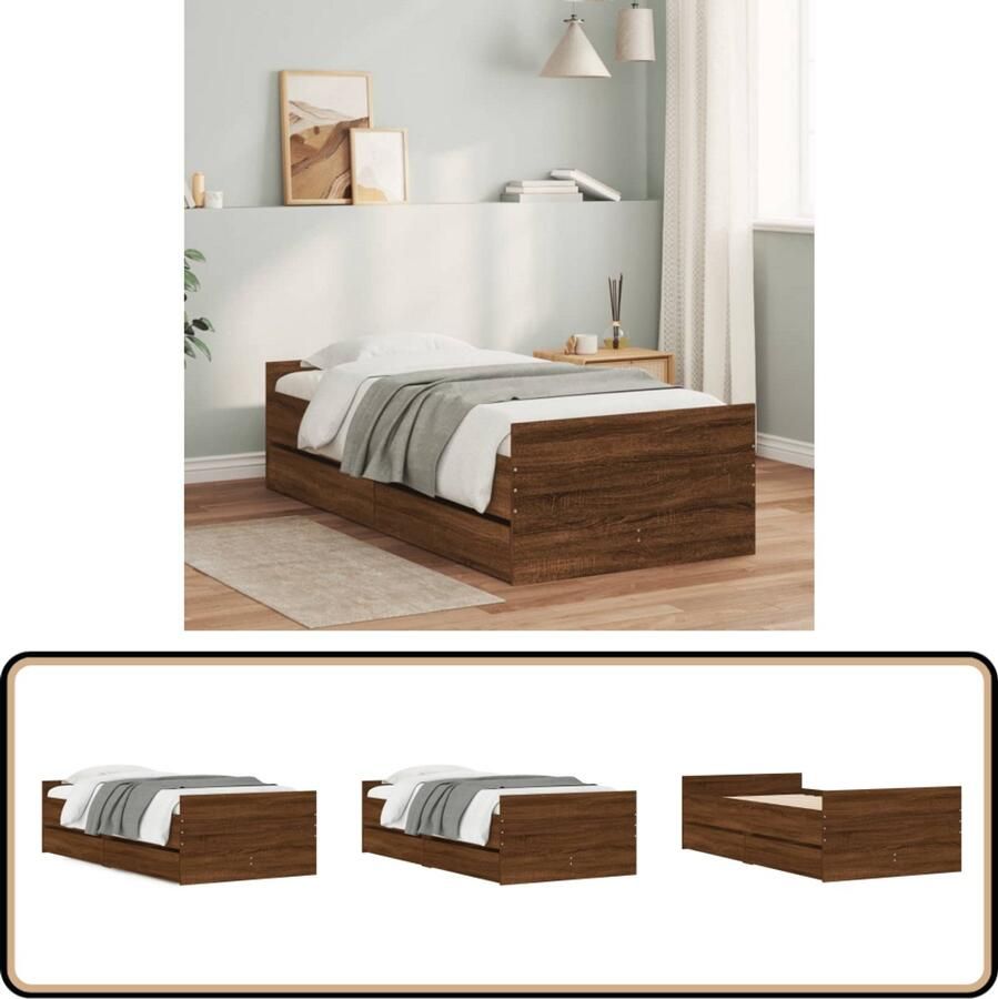 VidaXL Bedframe met lades bruin eikenkleur 90x200 cm