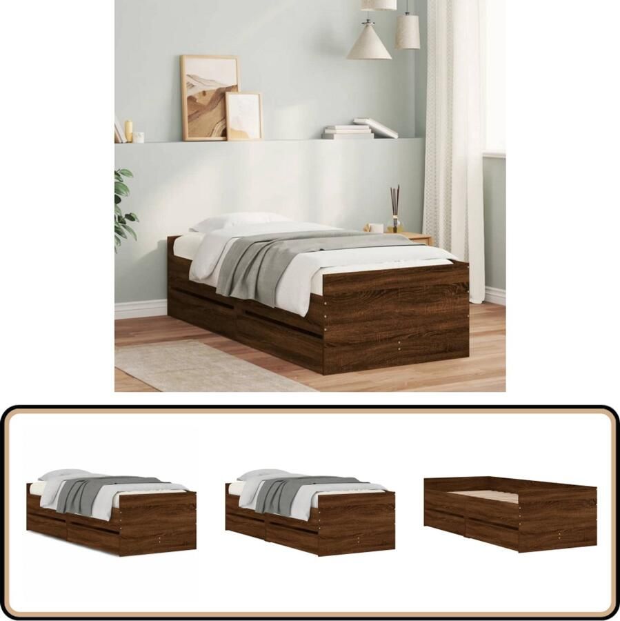 VidaXL Bedframe met lades bruin eikenkleur 90x200 cm