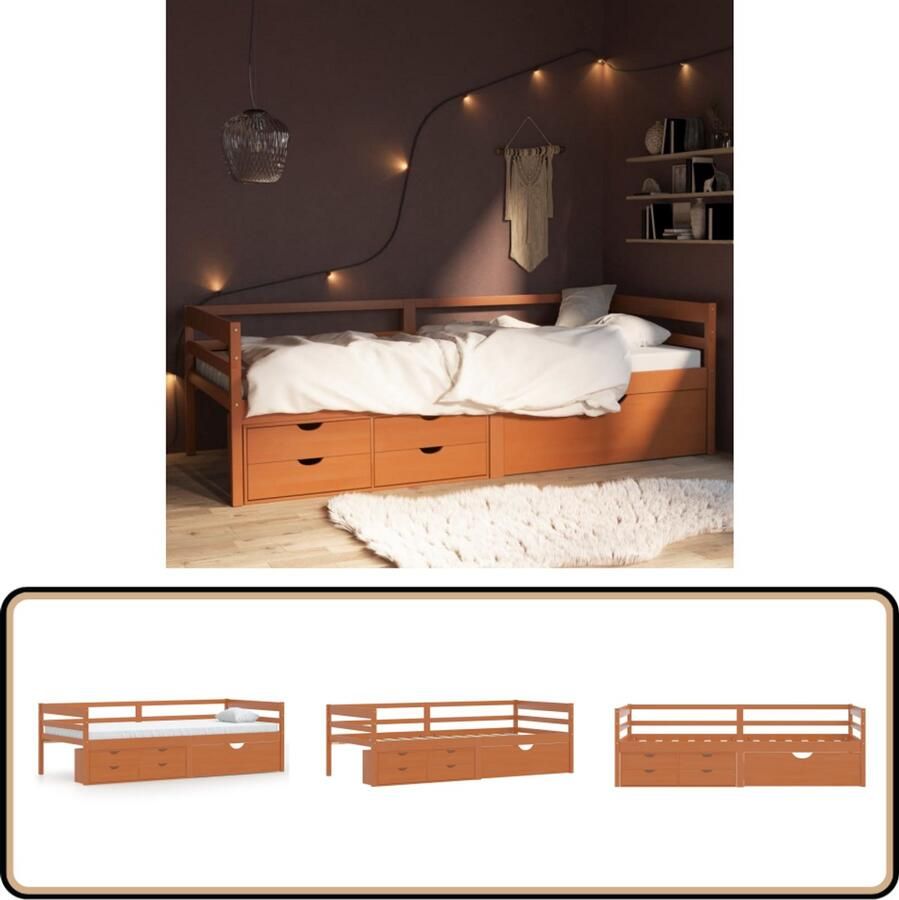 VidaXL Bedframe Met lades en kast Grenenhout 90x200cm Bed Frame Houten Bed Grenenhouten Bed Tweepersoons Bed Met Lade
