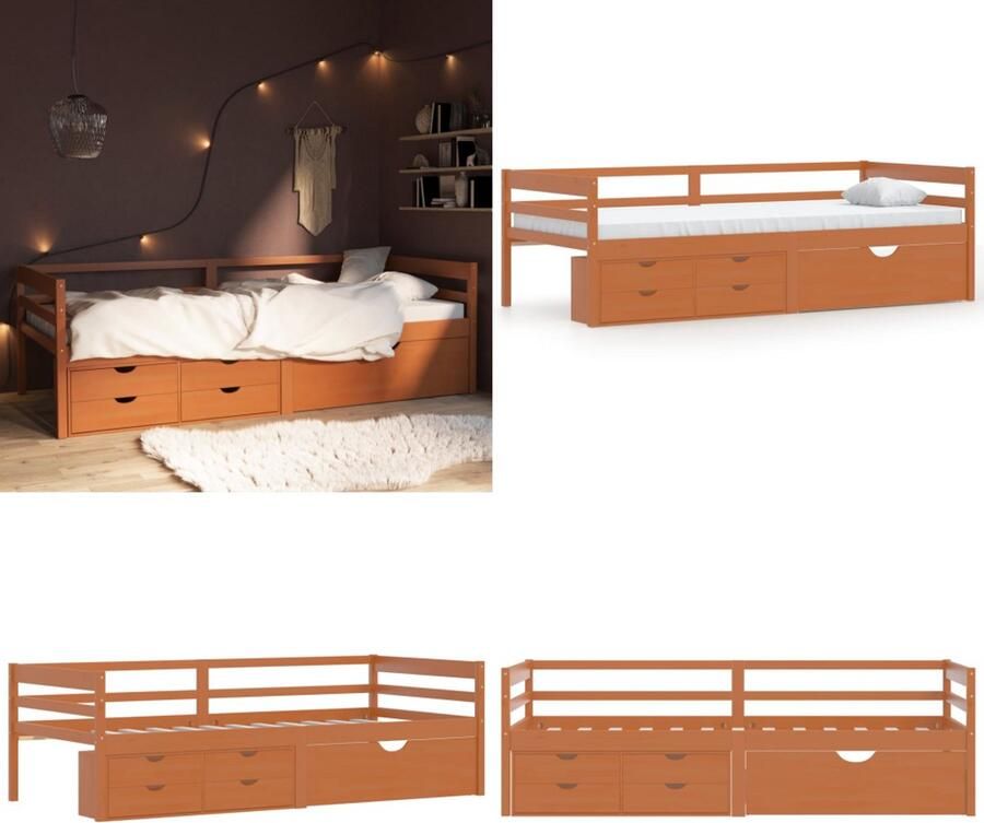 VidaXL Bedframe met lades en kast grenenhout honingbruin 90x200 cm Bedframe Bed Frame Bed Frames
