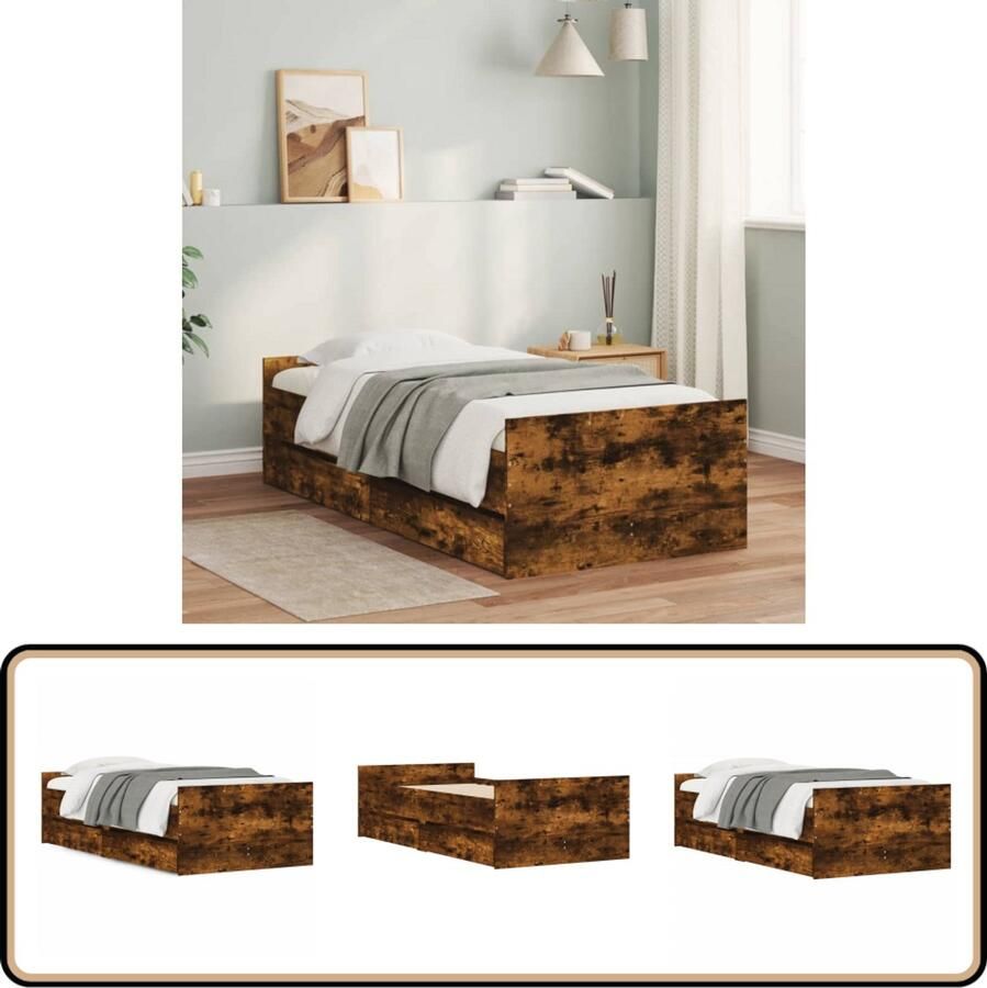 VidaXL Bedframe met lades gerookt eiken 75x190 cm Small Single Bed Frame Houten Bed Slaapbank Kleine Single Matras Bruine Bed
