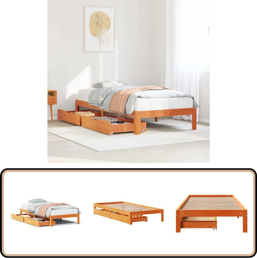 VidaXL Bedframe met Lades Grenenhout 90x190 cm Bedframe Houten Bed Tweepersoonsbed Stapelbare Bedbodems Boxspring