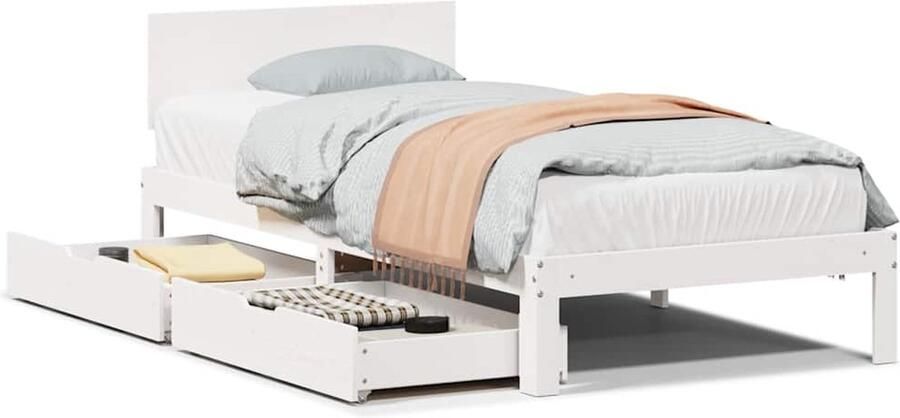 VidaXL Bedframe met Lades Grenenhout Wit 100x200 cm