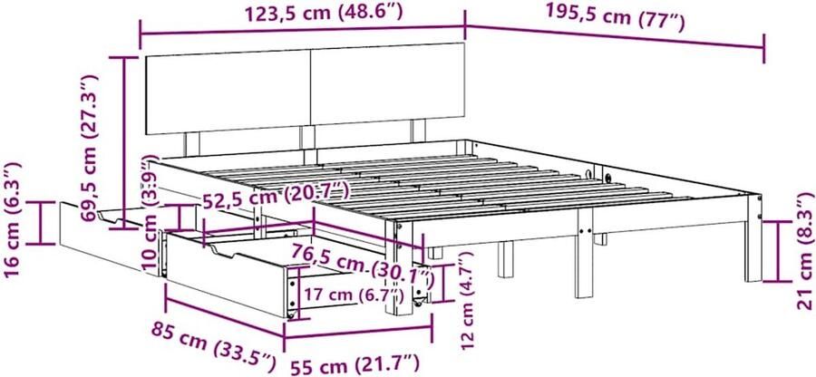 VidaXL Bedframe met lades Grenenhout Wit 120x190 cm Bedframe Houten Bed Tweepersoonsbed Boxspring Bed Stapelbare Bedbodems