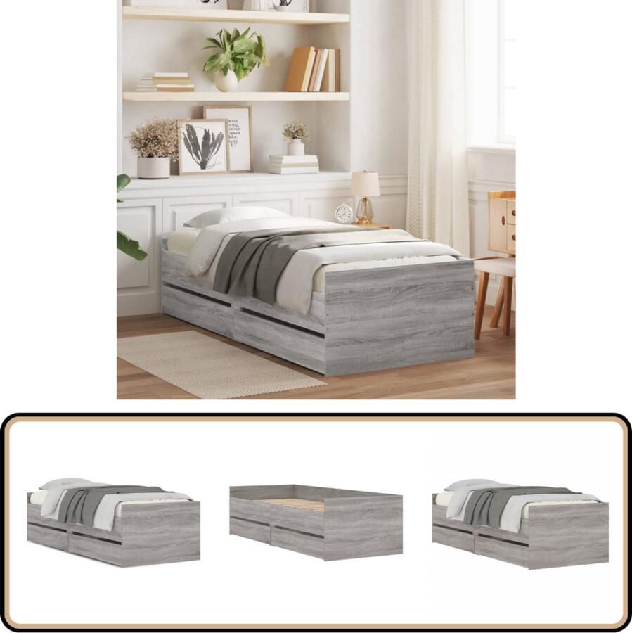 VidaXL Bedframe met lades grijs sonoma eiken 75x190 cm Small Single