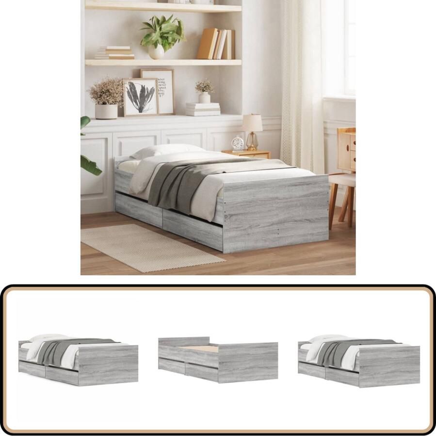 VidaXL Bedframe met lades grijs sonoma eiken 75x190 cm Small Single