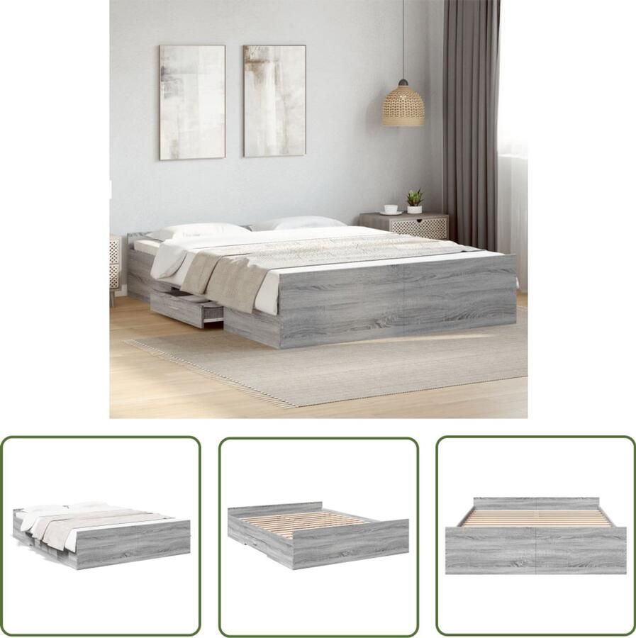 VidaXL Bedframe met lades Grijs Sonoma Eiken Bed Frame Houten Bed Slaapkamers Tweepersoonsbed Boxspring Bed Bedkasten Grijze Meubels