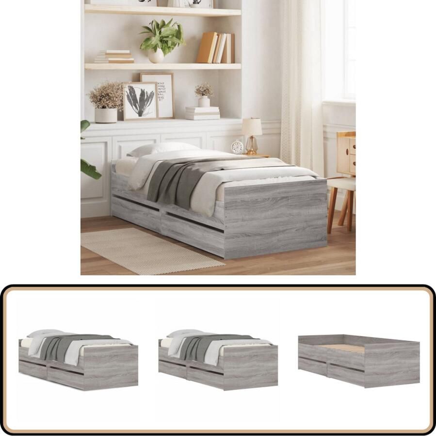 VidaXL Bedframe met lades grijs sonoma eikenkleurig 90x200 cm