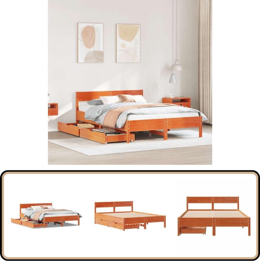 VidaXL Bedframe Met Lades Massief Grenen 140x190cm Slaapcomfort Houten Bed Boxspring Bed Tweepersoons Bed Kingsize Bed