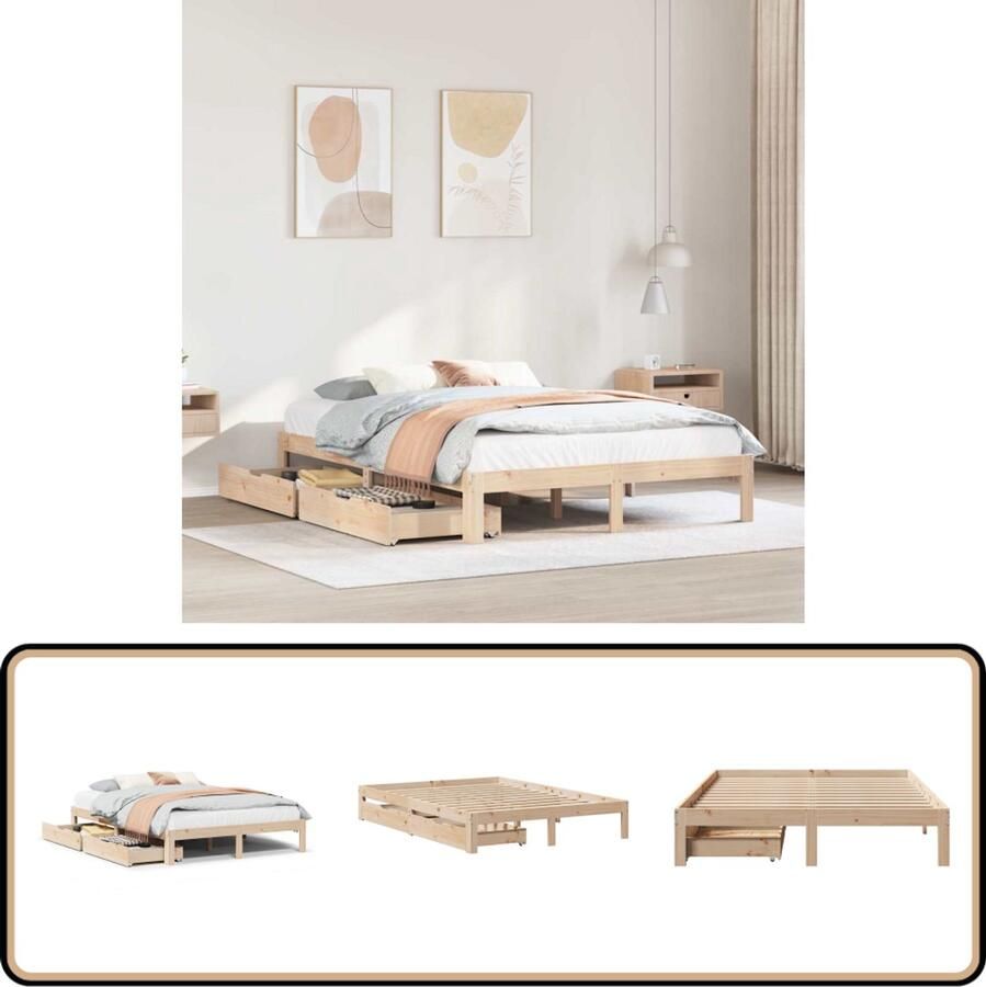 VidaXL Bedframe met lades massief grenenhout 140x200 cm