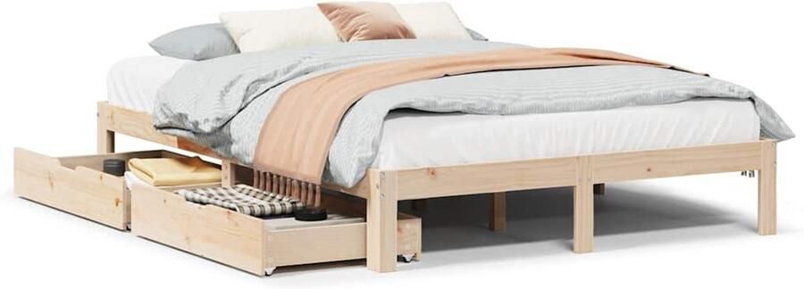 VidaXL Bedframe met lades massief grenenhout 150x200 cm