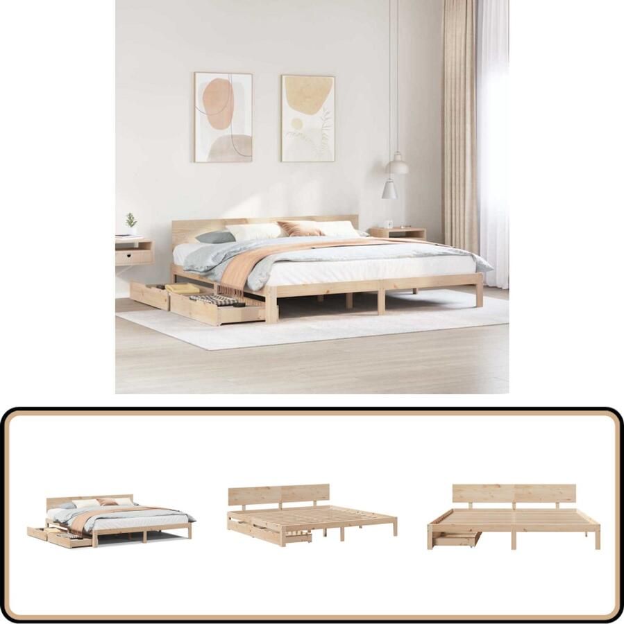 VidaXL Bedframe met lades massief grenenhout 200x200 cm