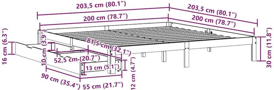 VidaXL Bedframe met lades massief grenenhout 200x200 cm - Foto 2