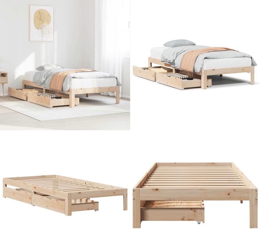 VidaXL Bedframe met lades massief grenenhout 75x190 cm Bedframe Bedframes Bed Bedbodem