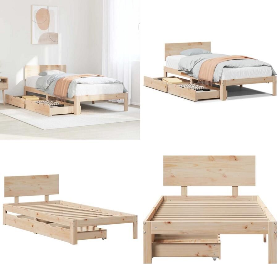 VidaXL Bedframe met lades massief grenenhout 90x190 cm Bedframe Bedframes Bed Bedbodem
