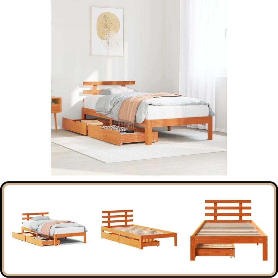 VidaXL Bedframe met lades massief grenenhout wasbruin 100x200 cm