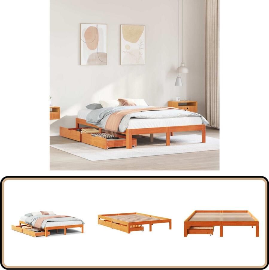 VidaXL Bedframe met lades massief grenenhout wasbruin 120x200 cm
