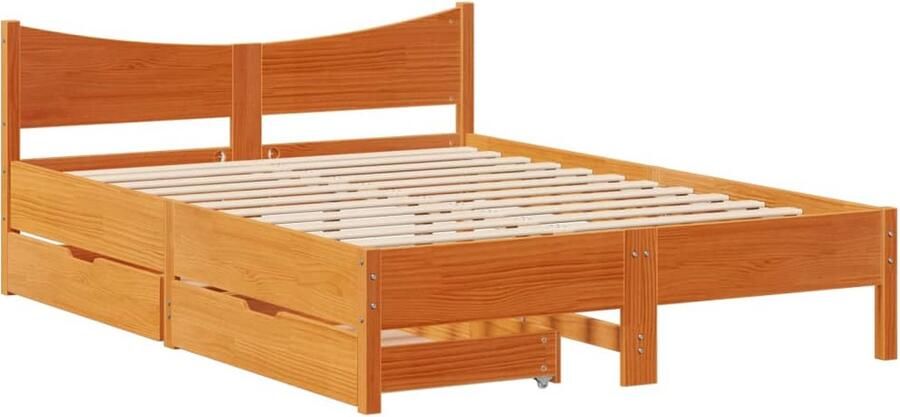 VidaXL Bedframe met lades massief grenenhout wasbruin 150x200 cm
