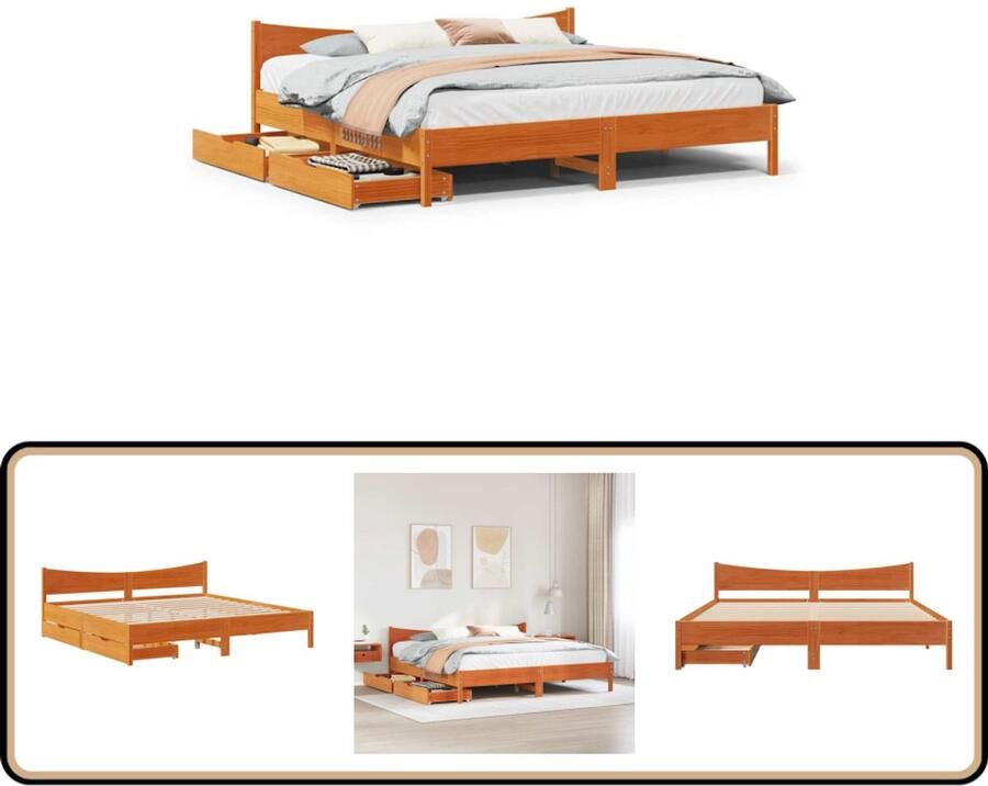 VidaXL Bedframe met lades massief grenenhout wasbruin 200x200 cm