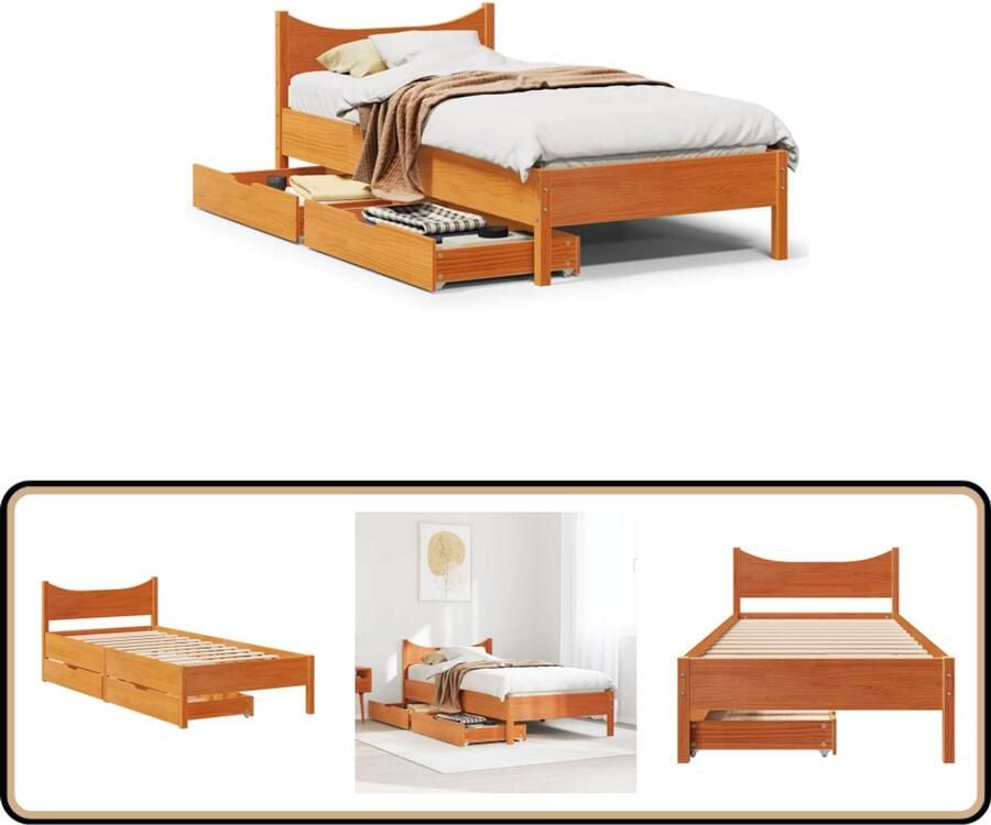 VidaXL Bedframe met lades massief grenenhout wasbruin 75x190 cm