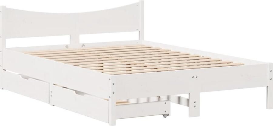 VidaXL Bedframe met lades massief grenenhout wit 140x190 cm